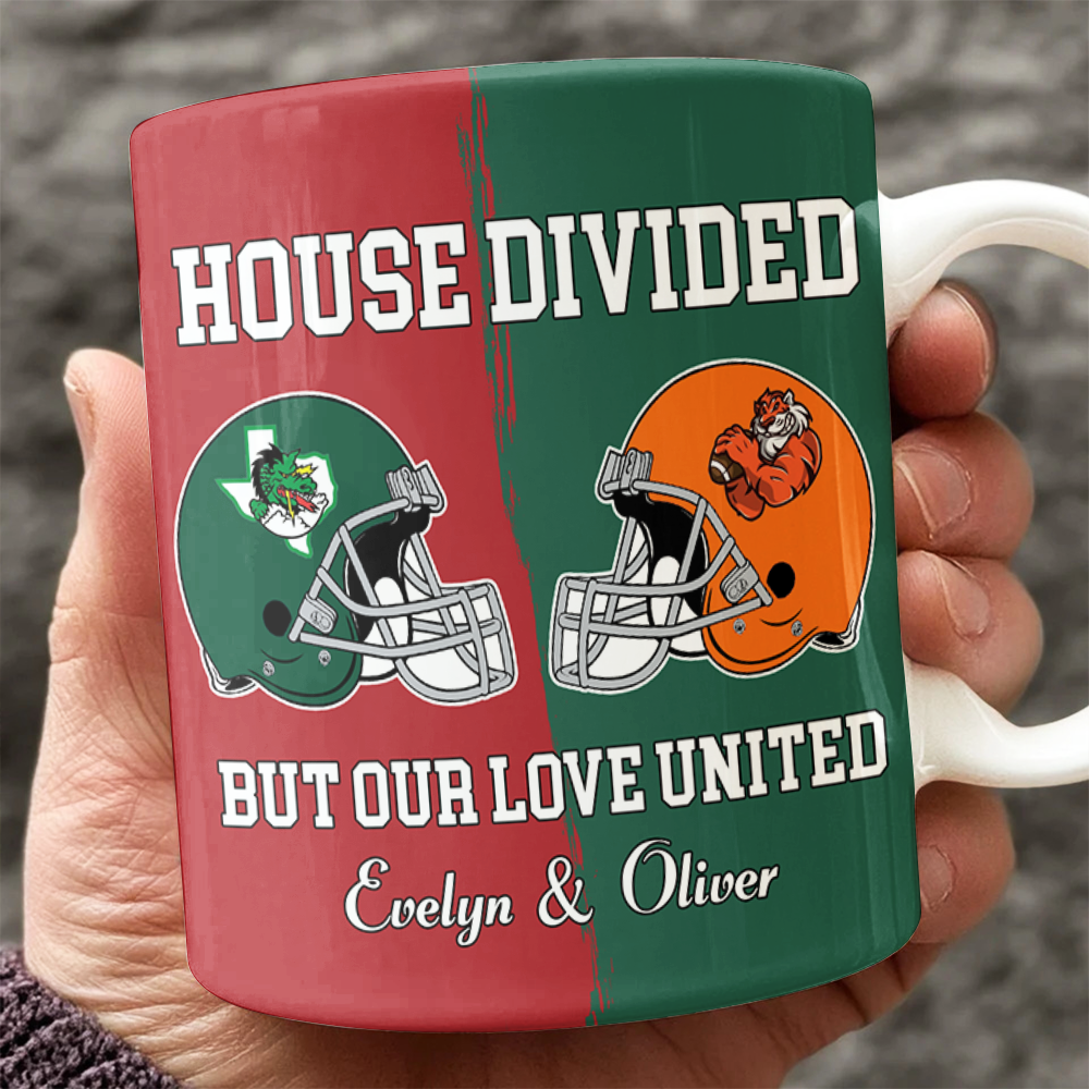 Custom Name Super Bowl House Divided But Our Love United Mug, Gift For Sports Fan Couples LM32 897837