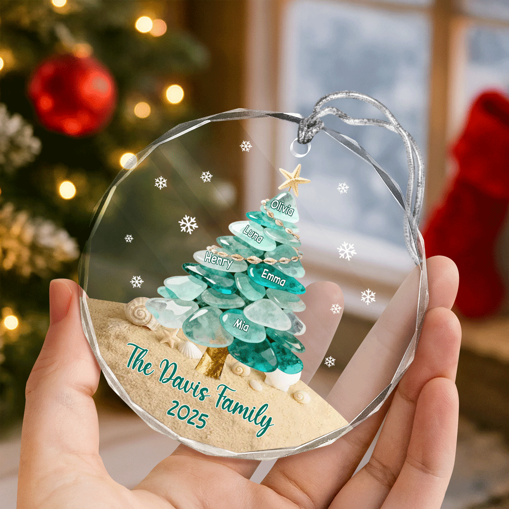 Custom Family Name Sea Glass Family Tree Glass Ornament CH07 899866