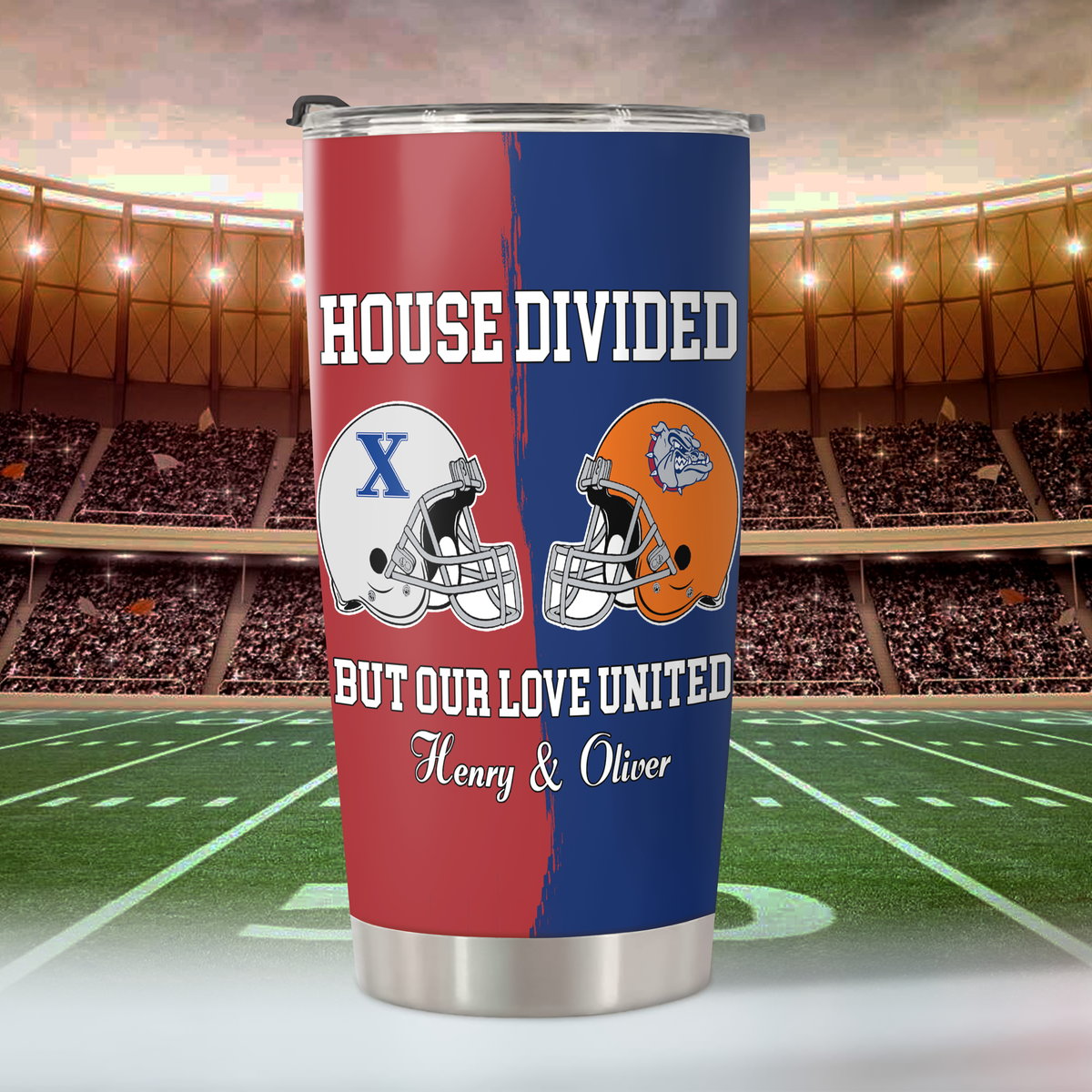 Custom Name House Divided But Our Love United Fat Tumbler, Gift For Sports Fan Couples LM32 897839