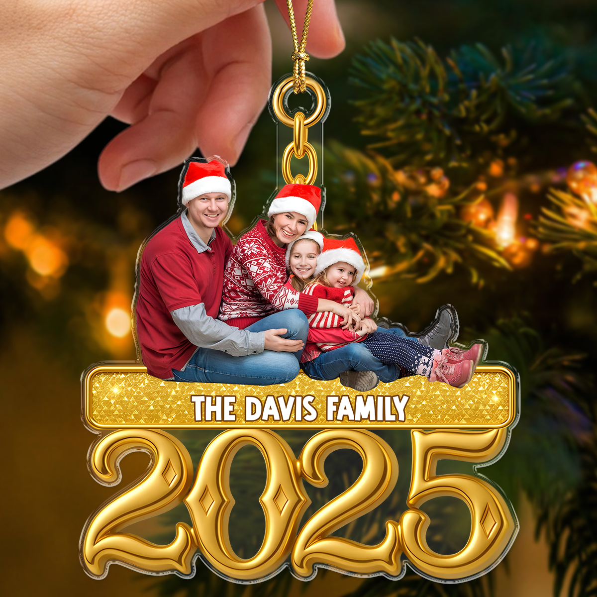 Custom Photo Golden Family 2025 - Personalized Acrylic Ornament LM32 895965
