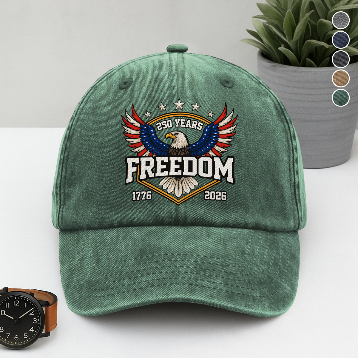 America 250 Years of Freedom 1776–2026 Anniversary Washed Denim Baseball Cap HA75 898690
