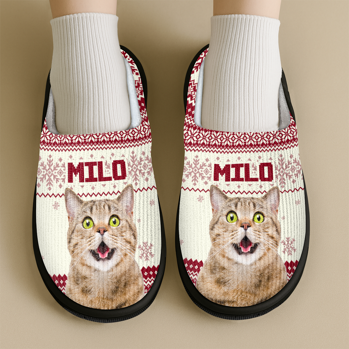 Custom Cat Photo Christmas Slipper For Cat Lovers CH07 896784
