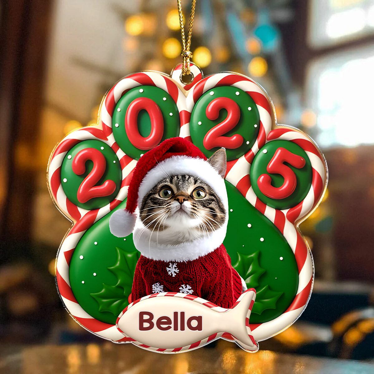 Custom Cat Photo Paw Christmas Acrylic Ornament For Cat Lovers HA75 898376