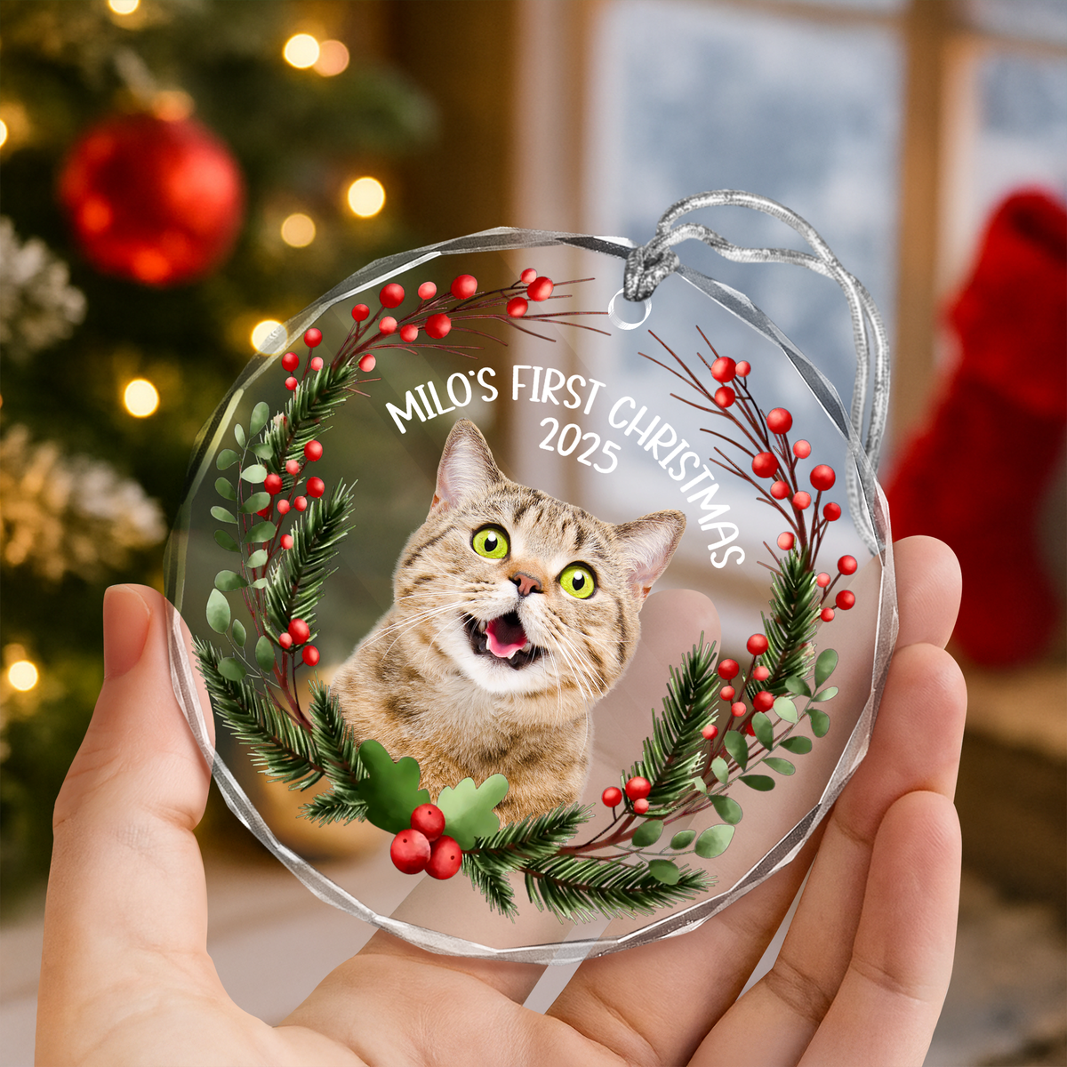 Custom Photo Baby Cat First Christmas 2025 Glass Ornament For Cat Lovers LM32 897105