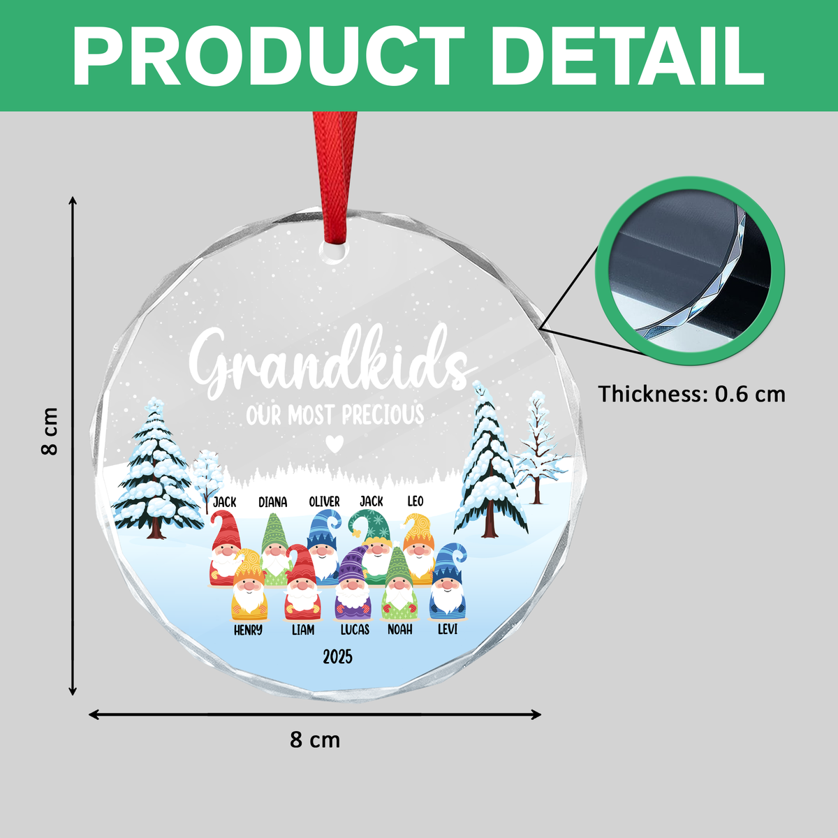 Personalized Christmas Gnome Glass Ornament For Grandkids TH10 894967