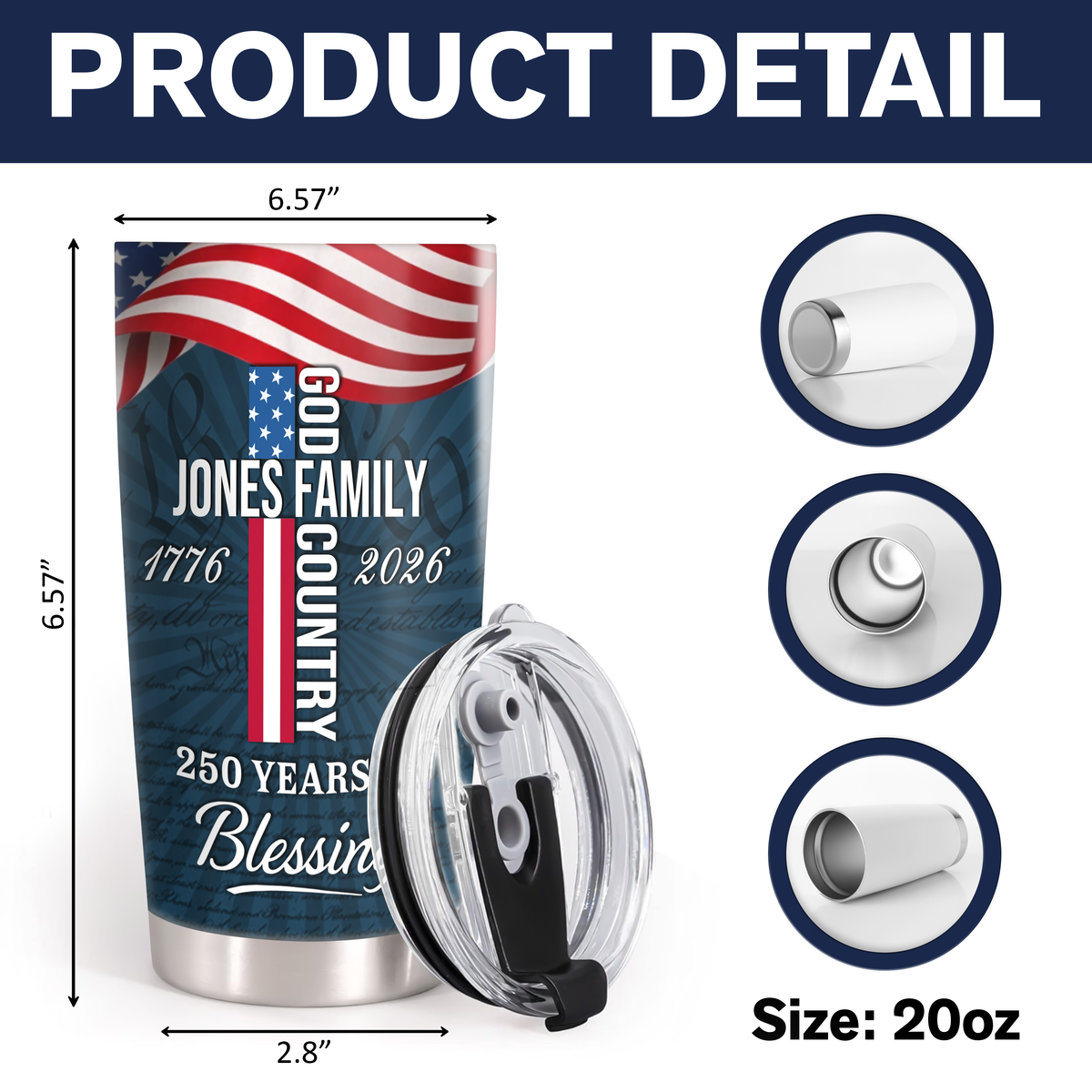 Custom Family Name Patriotic American, 250 Years of Blessing God Fat Tumbler LM32 899015