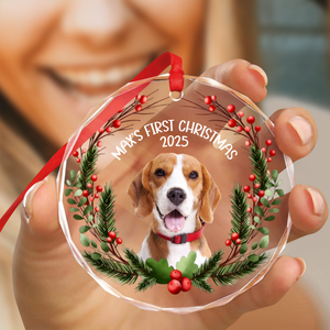 Custom Photo Baby Dog First Christmas 2025 Glass Ornament For Dog Lovers LM32 897103