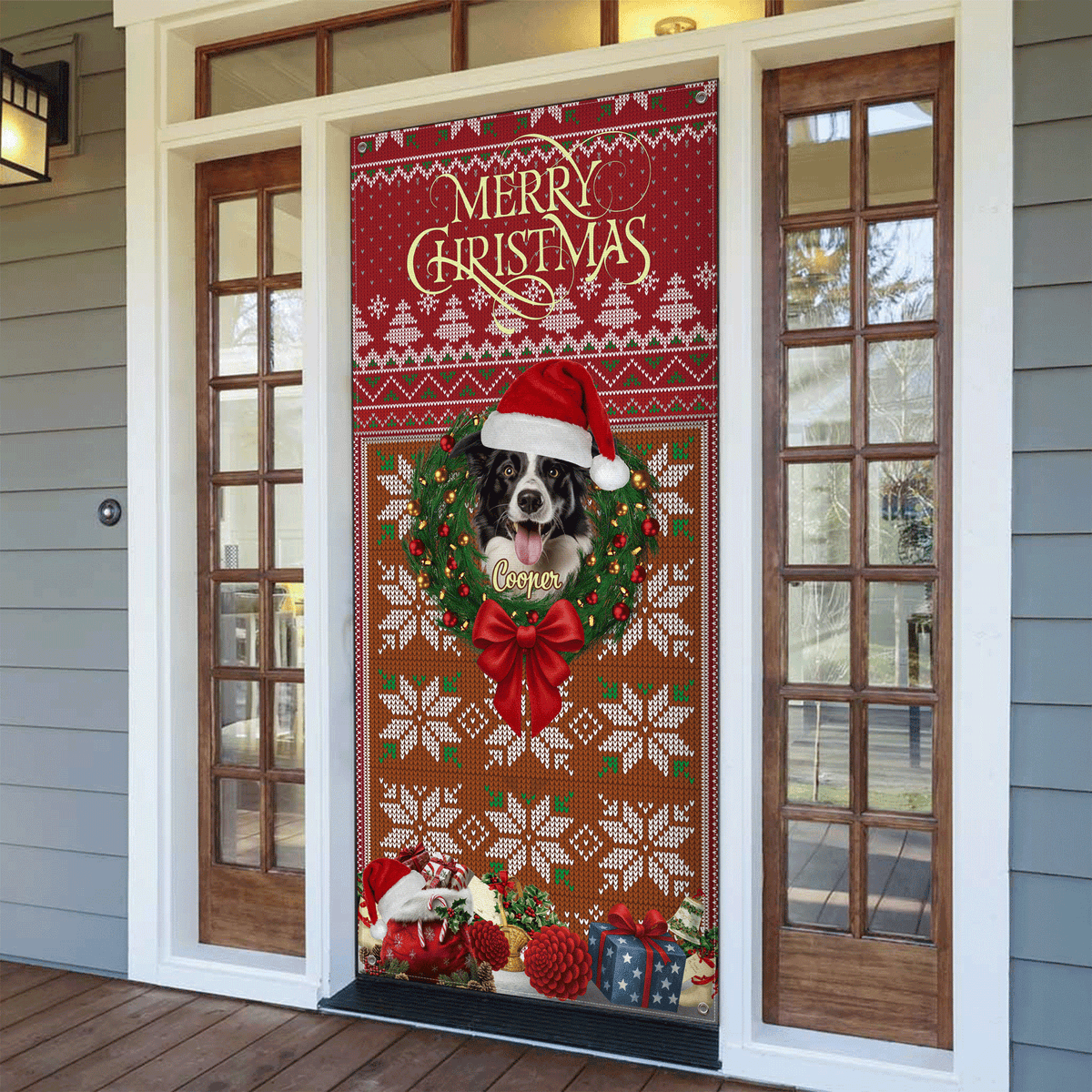 Custom Dog Photo In Wreath Christmas Door Cover Gift For Dog Lovers HO82 900316