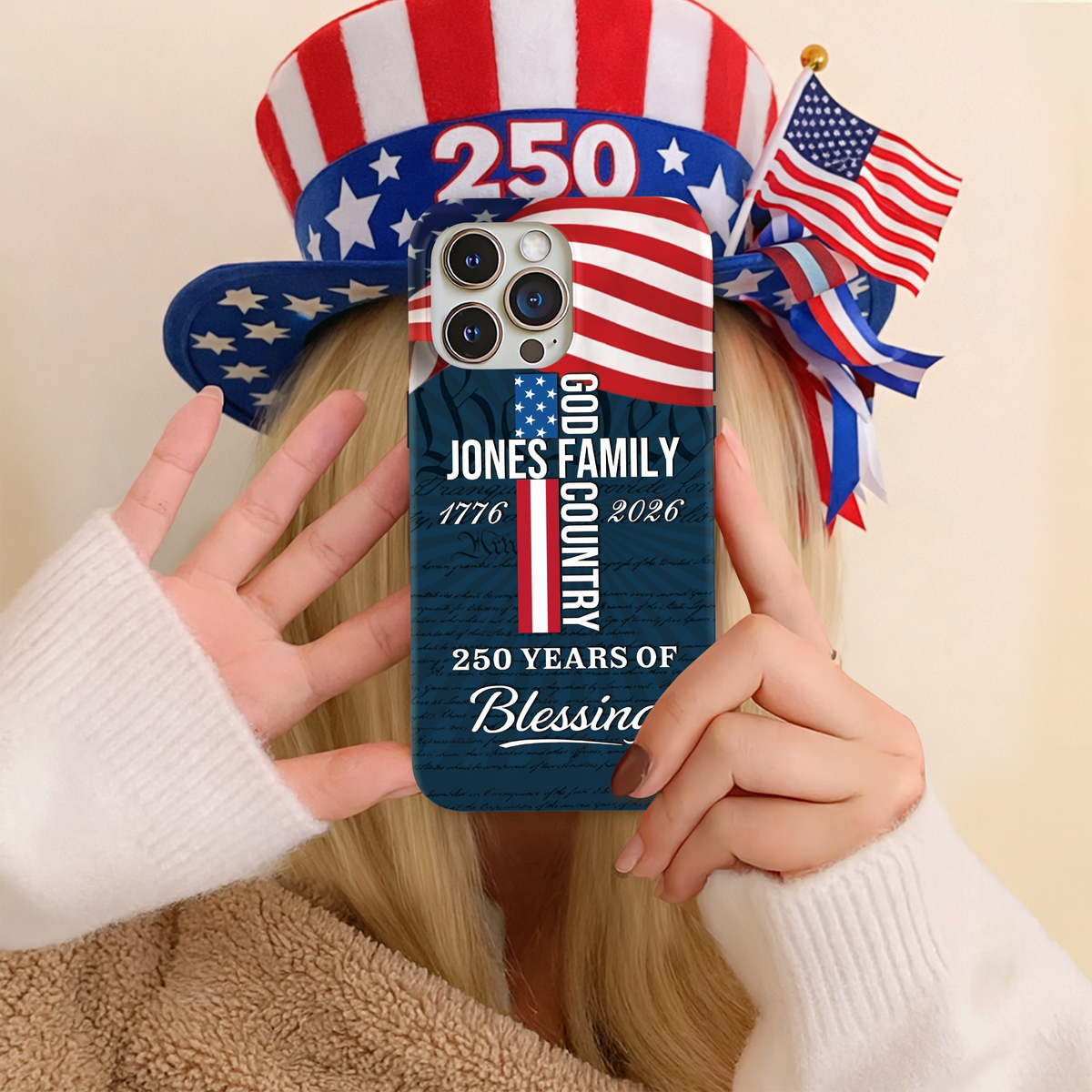 Custom Family Name Patriotic American, 250 Years of Blessing God Phone Case LM32 899021