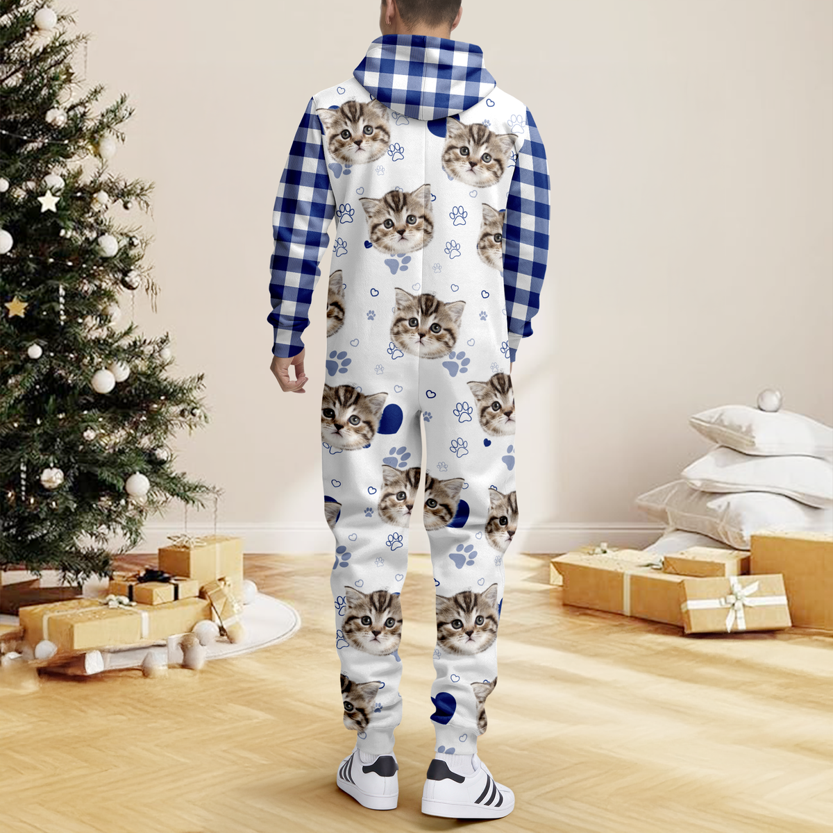Custom Cat Photo Plaid Onsie Pajamas Christmas Gift For Cat Lovers CH07 899644