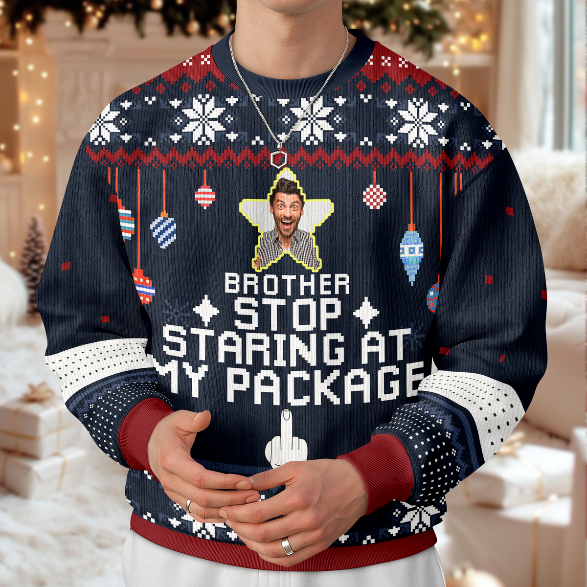 Custom Photo Stop Staring At My Package - Personalized Ugly Sweater LM32 895907