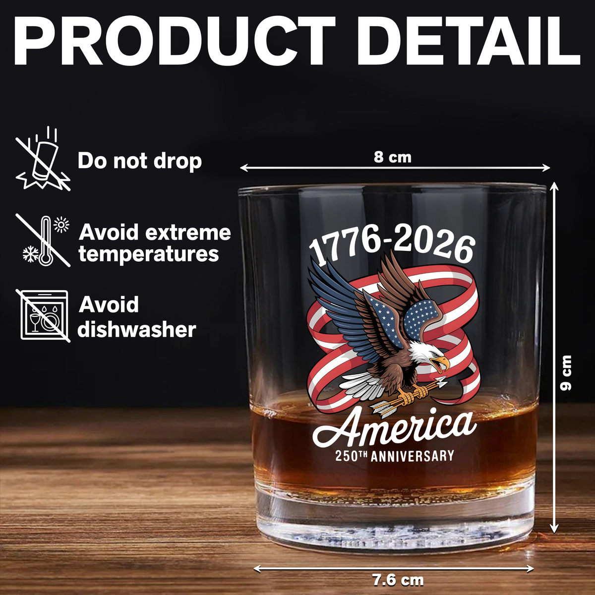 America 250Th Anniversary 1776-2026 Eagle Whiskey Glass HA75 920262