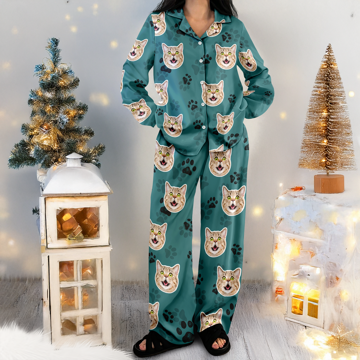 Custom Cat Face Photo Pajamas Christmas Gift For Cat Lovers CH07 899578