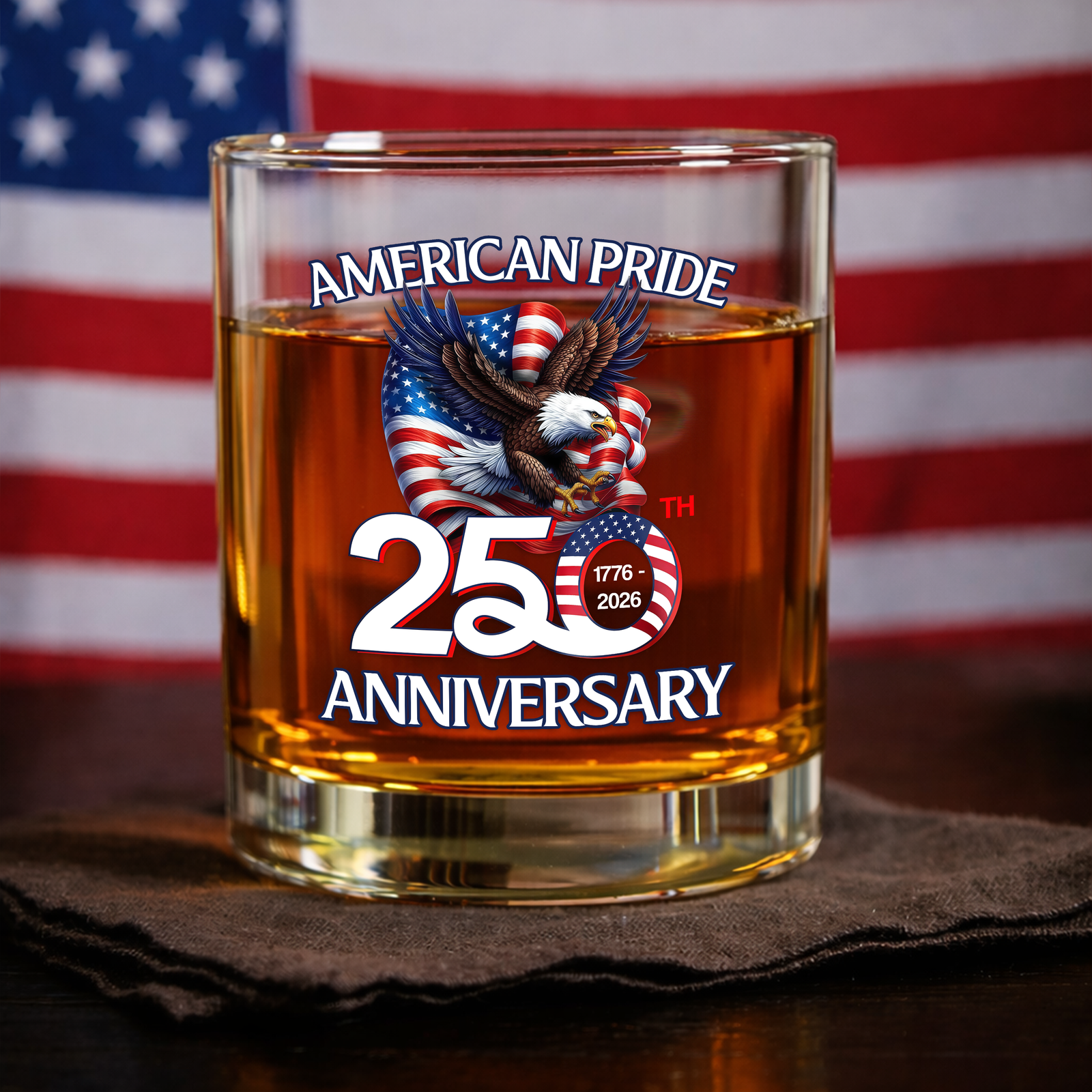 American Pride Patriotic 250th Anniversary Eagle 1776–2026 Whiskey Glass HA75 920264