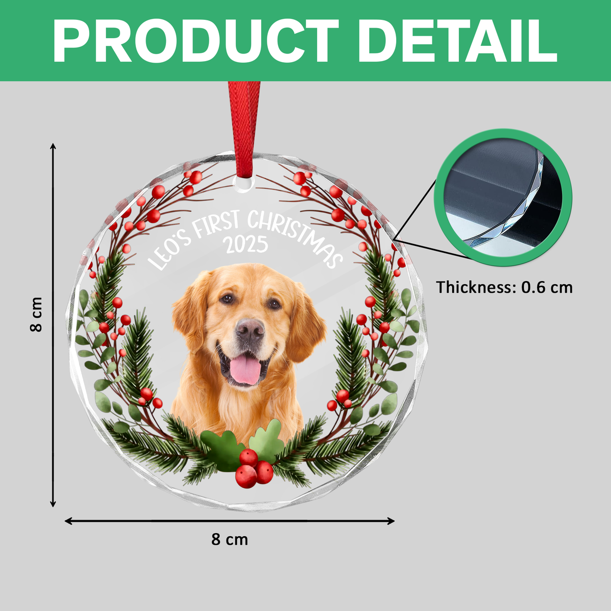 Custom Photo Baby Dog First Christmas 2025 Glass Ornament For Dog Lovers LM32 897103
