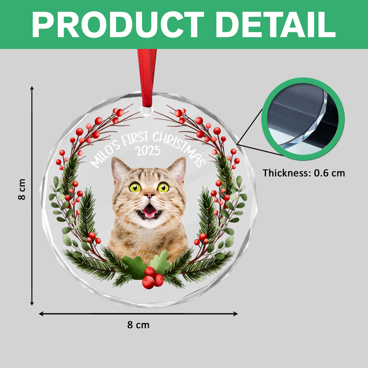 Custom Photo Baby Cat First Christmas 2025 Glass Ornament For Cat Lovers LM32 897105