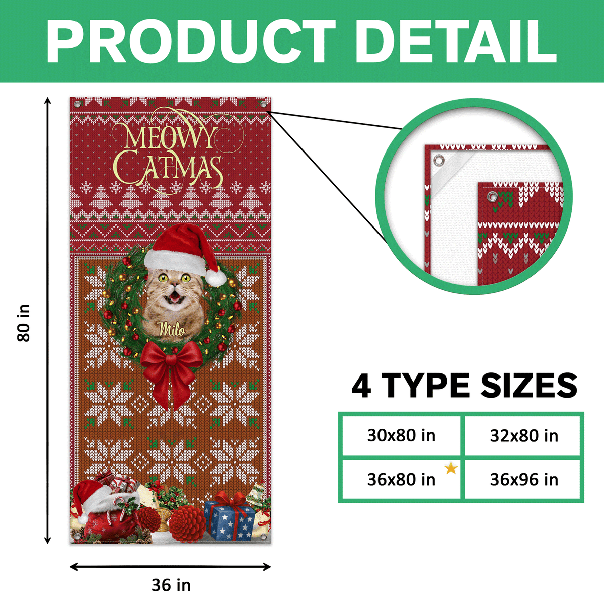 Custom Cat Photo In Wreath Christmas Door Cover Gift For Cat Lovers HO82 900318