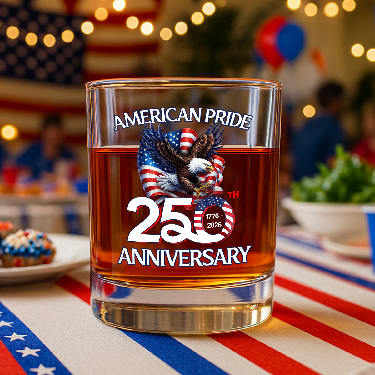 American Pride Patriotic 250th Anniversary Eagle 1776–2026 Whiskey Glass HA75 920264