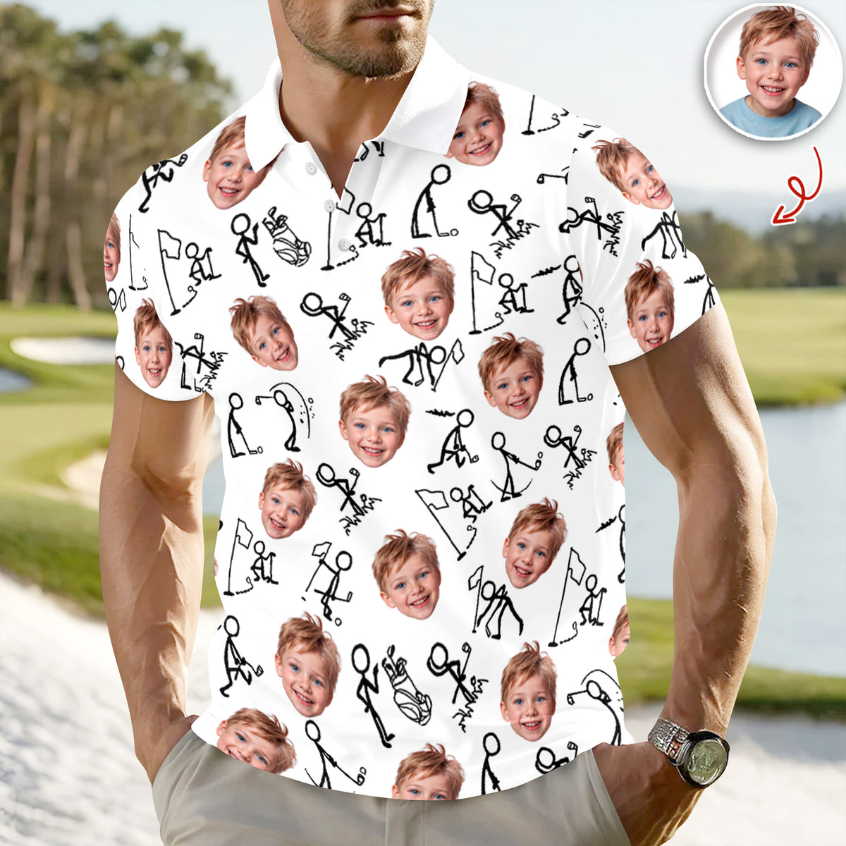Custom Funny Face Minimalist Golf Pose Polo Shirt Gift For Golfer, Golf Lovers LM32 897617