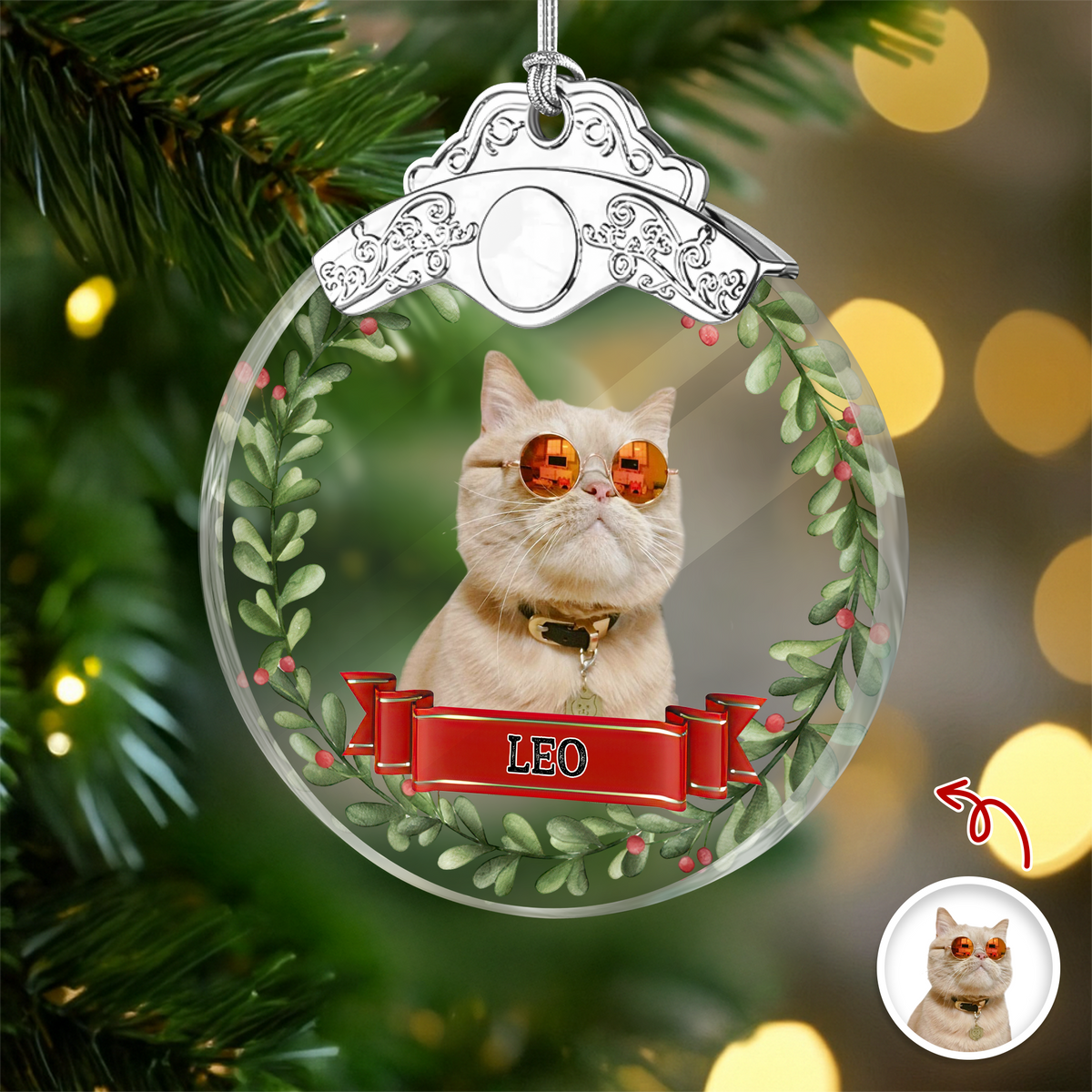 Custom Photo Cat Metal Glass Ornament For Christmas HA75 897180