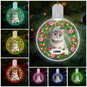 Custom Photo Cat Circle Led Acrylic Ornament For Christmas HA75 891648