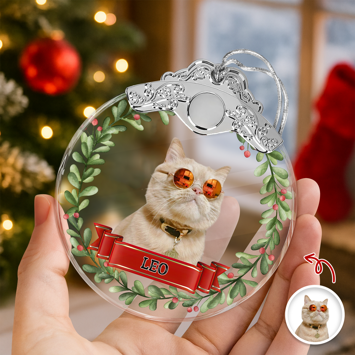 Custom Photo Cat Metal Glass Ornament For Christmas HA75 897180