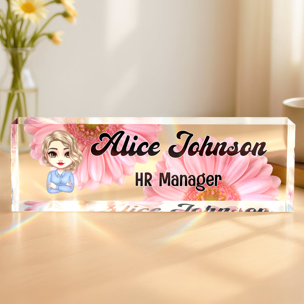 Personalized Daisy Flowers Acrylic Desk Name Plate Gift for Teacher, Colleagues, Coworkers HA75 892744