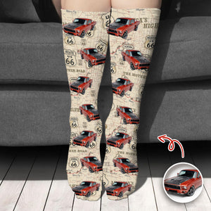 Custom Car Photo Retro Route 66 Socks Gift For Car Lover CH07 899938