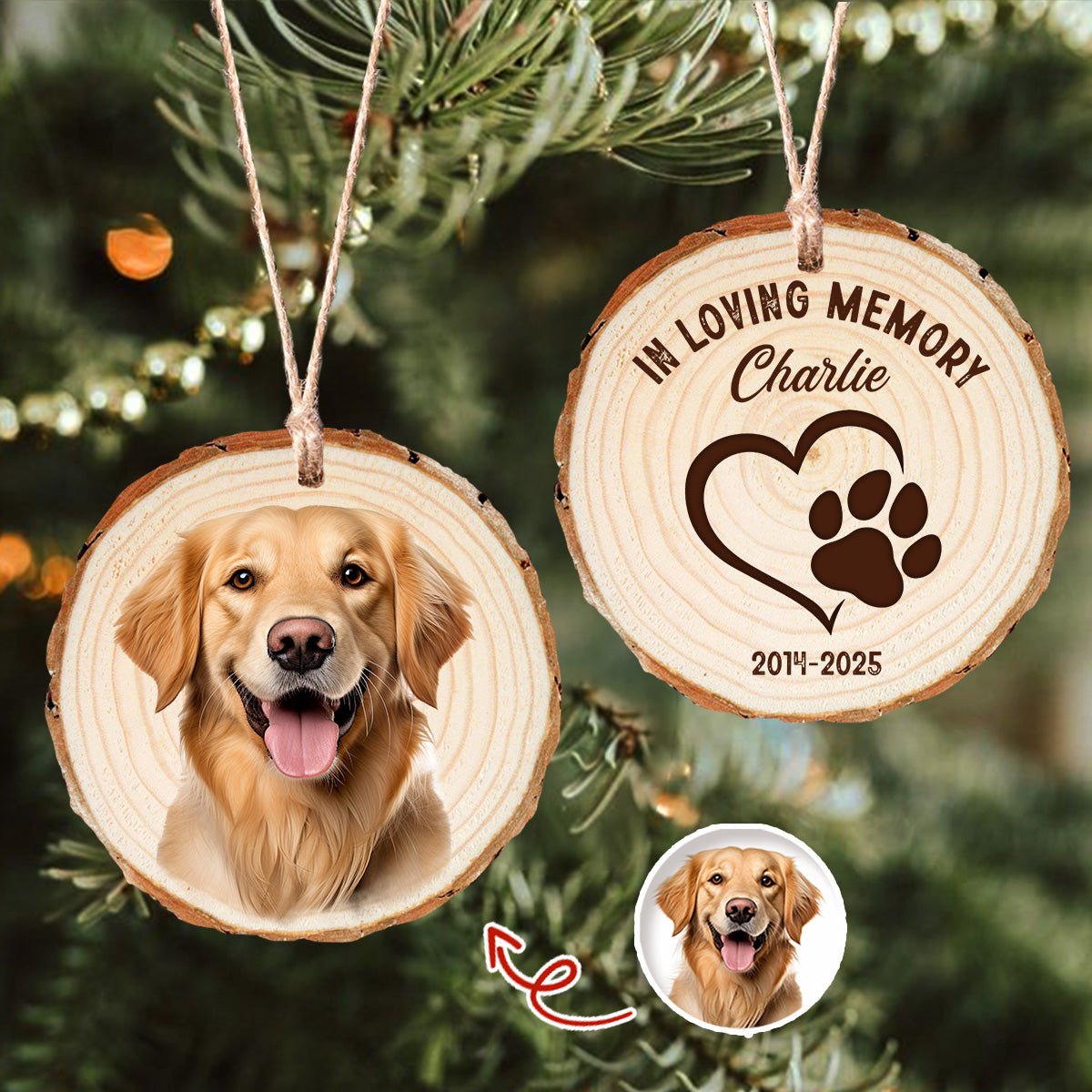 Custom Photo In Loving Memory Personalized Pet Memorial Wood Slice Ornament CH07 899270
