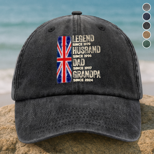Custom American Flag Legend, Husband, Dad And Grandpa Washed Denim Baseball Cap LM32 895001