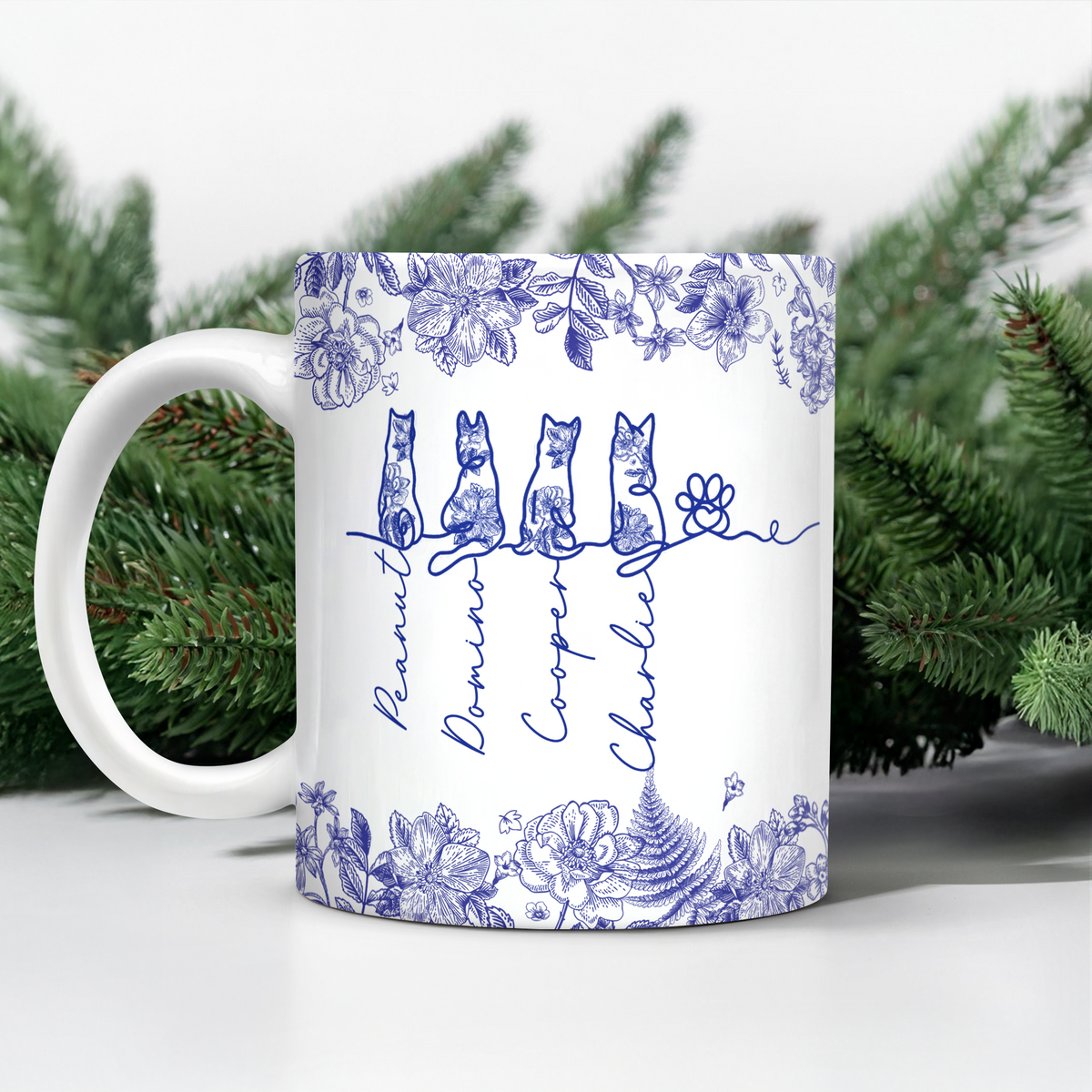 Custom Name Dog Cat Line Art Toile De Jouy Style Print Full Mug LM32 895013