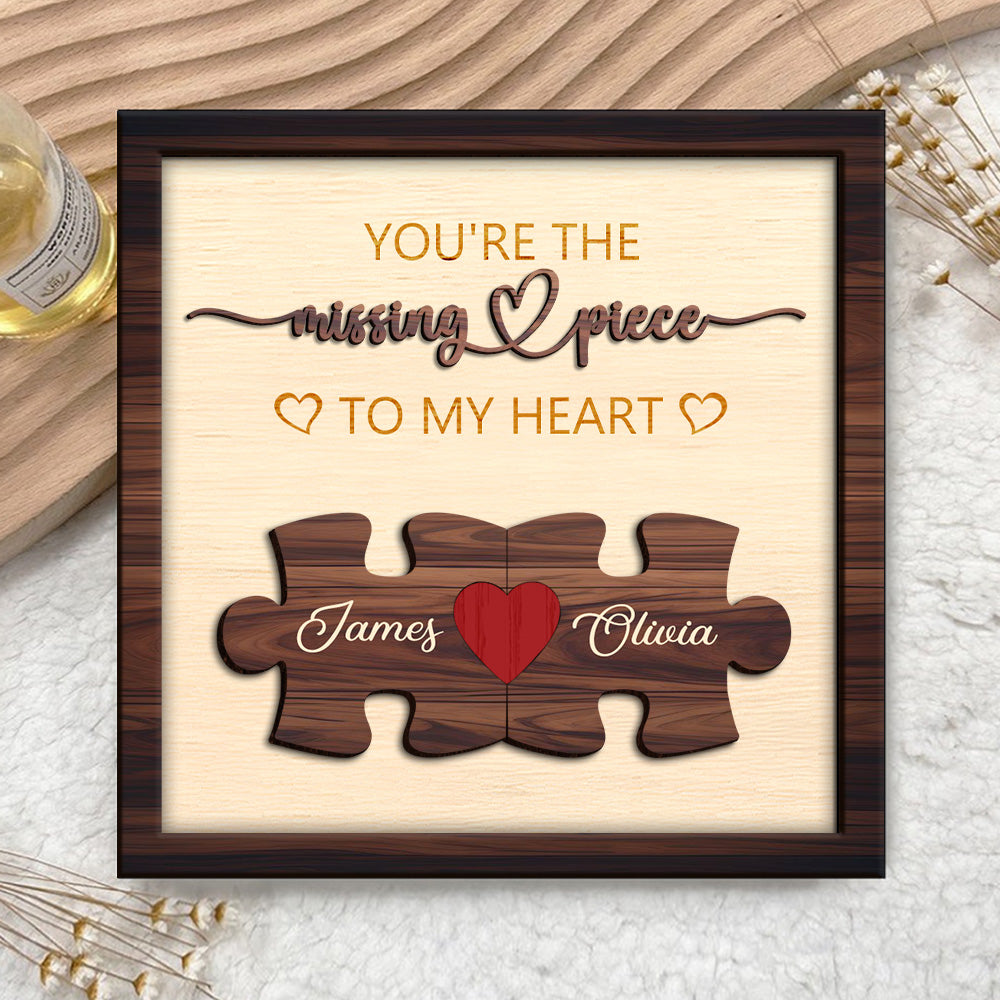 Custom Puzzle Couples Name 2-layer Wooden Plaque With Stand Gift for Him Her, Valentine Home Decor HO82 901060