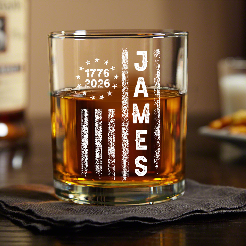 Personalized Name American 1776–2026 Flag Whiskey Glass HA75 920266