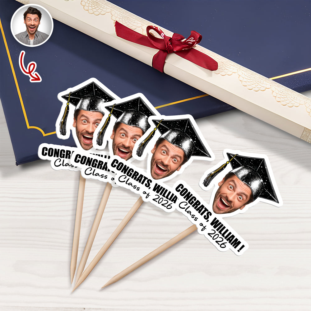 Custom Funny Face Congrats Graduation Cupcake Toppers HA75 920428