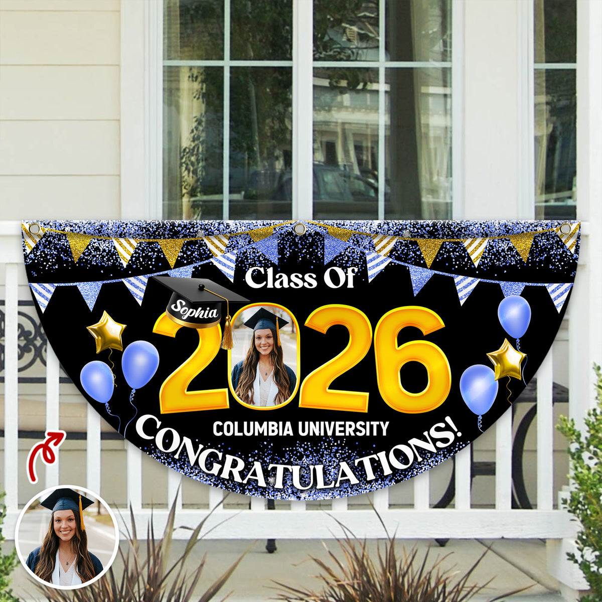 Custom Photo Graduation Senior Class Of 2026 Non-Pleated Fan Flag CH07 910634