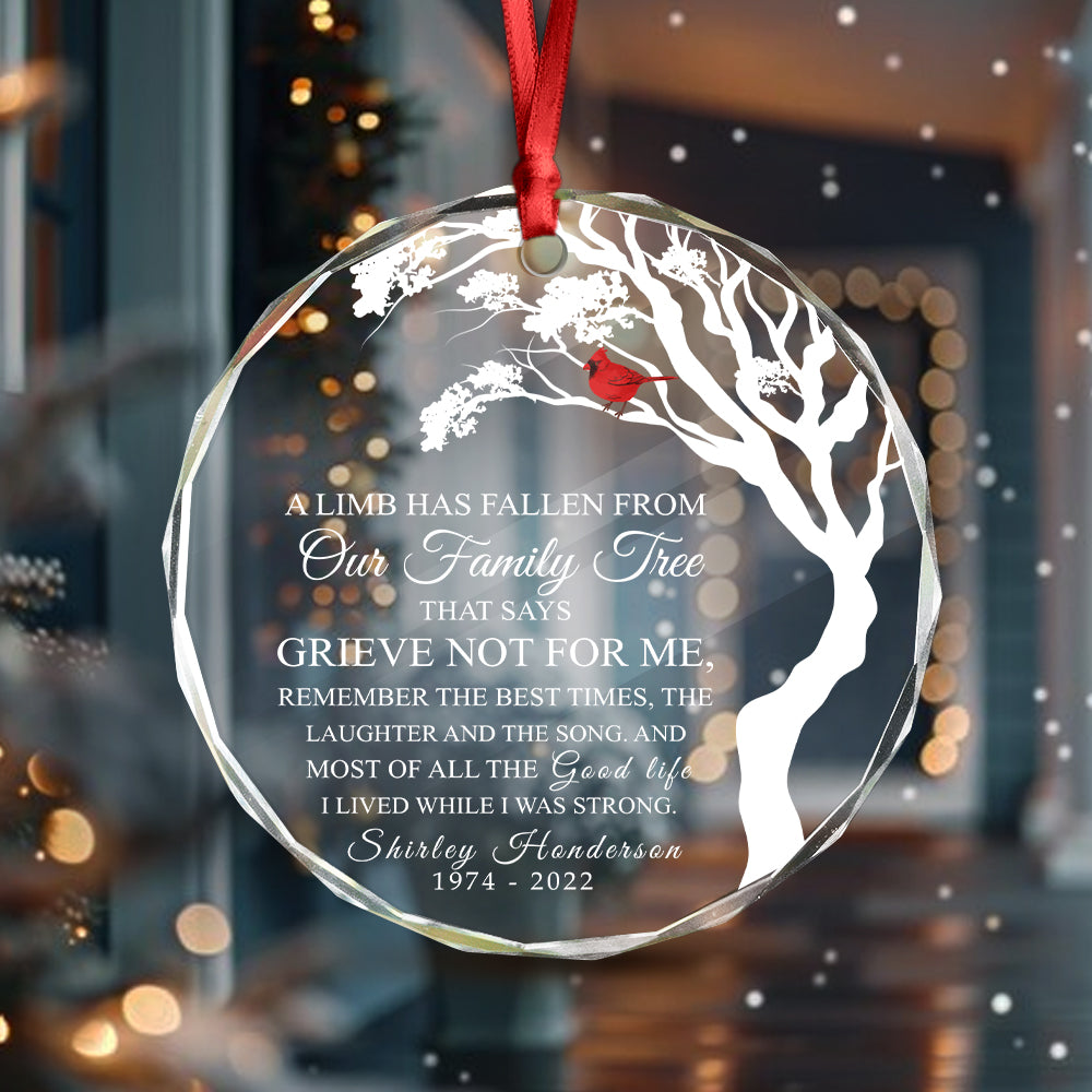 A Limb Has Fallen Family Tree Memorial Glass Circle Ornament HO82 893090