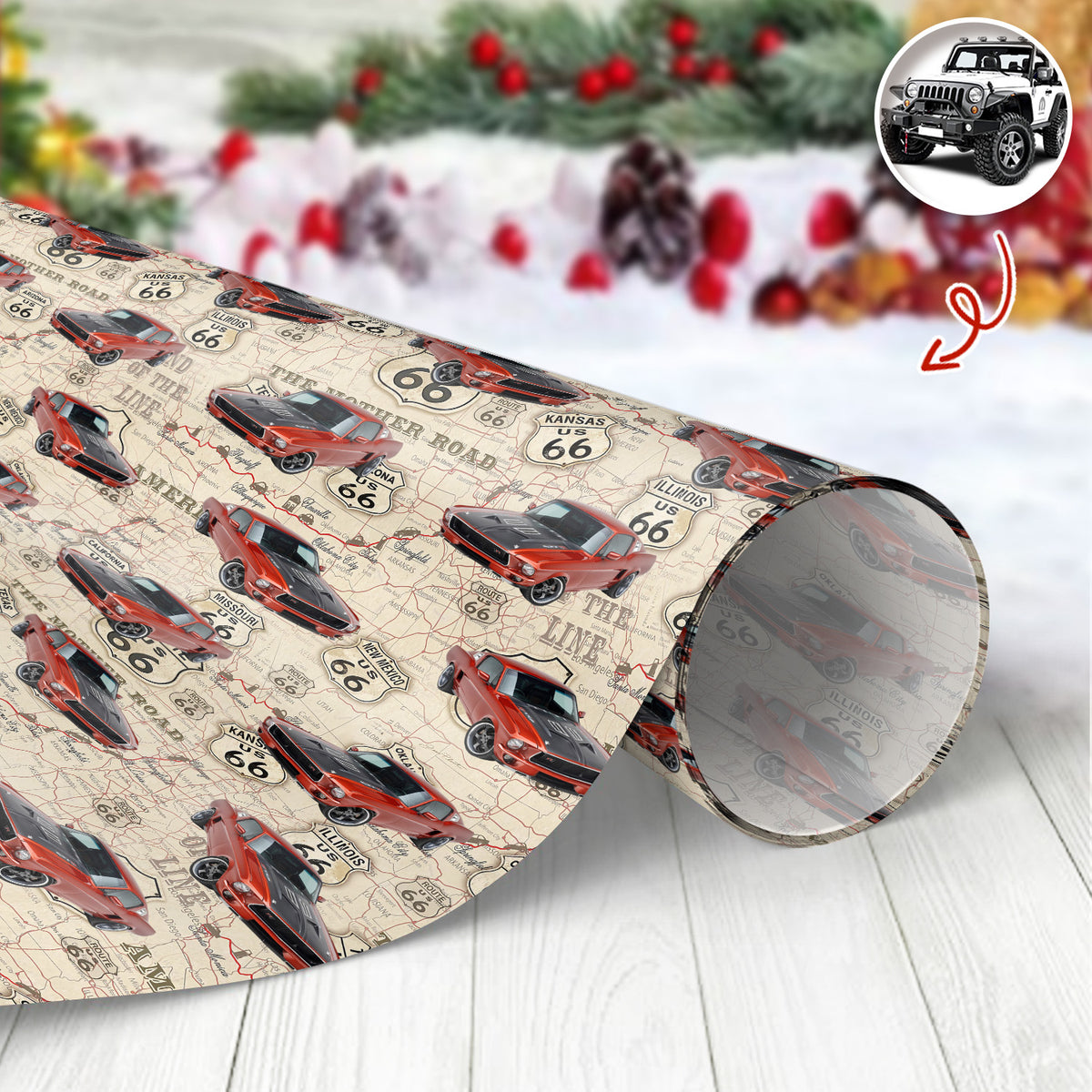 Custom Car Photo Retro Route 66 Wrapping Paper Gift For Car Lover CH07 899932