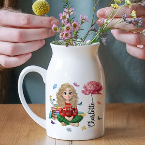 Personalized A Girl With Birth Flower Vase Gift For Book Lovers LM32 895791