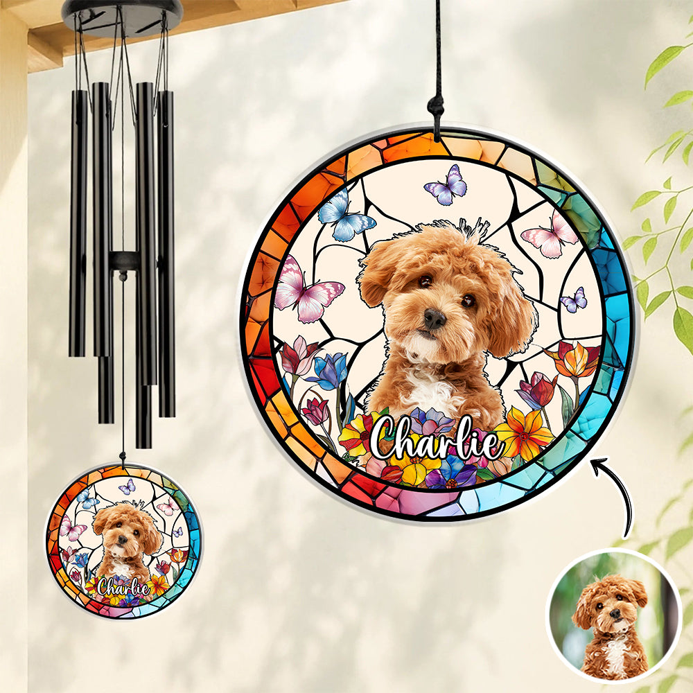 Custom Dog Photo With Flower Memorial Acrylic Wind Chimes For Dog Lovers HO82 894848