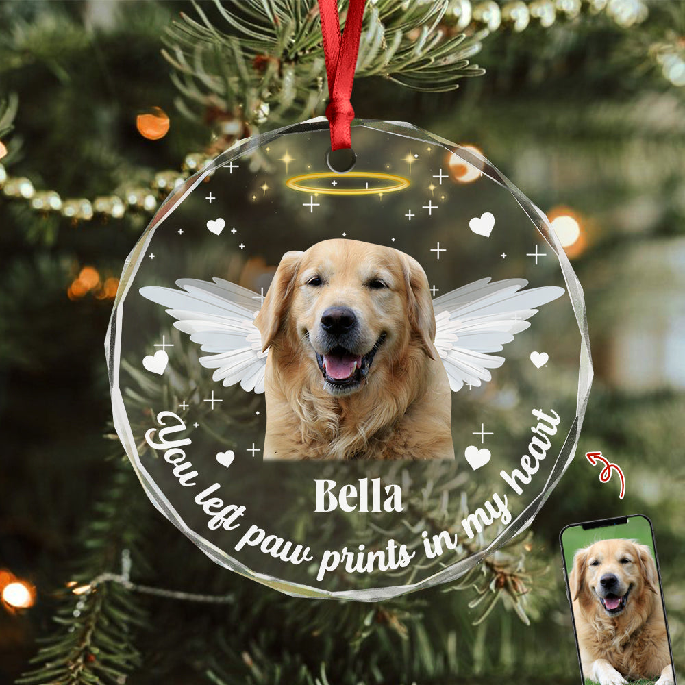Custom Photo You Left Paw Prints In Our Hearts Personalized Glass Ornament Gift For Dog Lovers CH07 896392