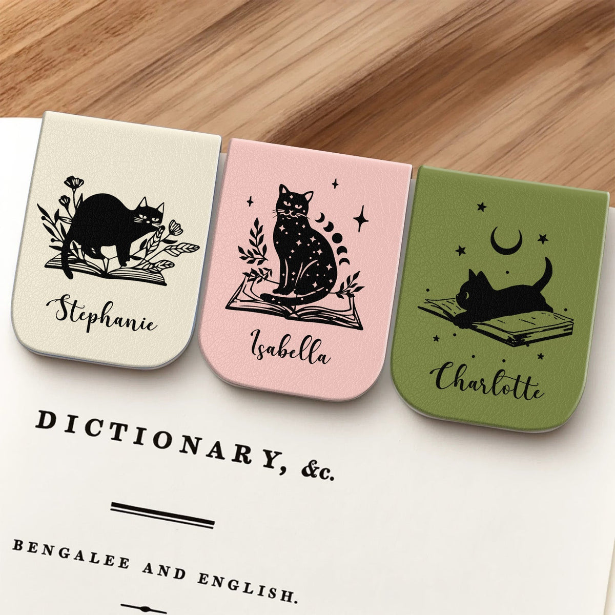 Personalized Bookish Floral Magic Cat Magnetic Leather Bookmark CH07 899536