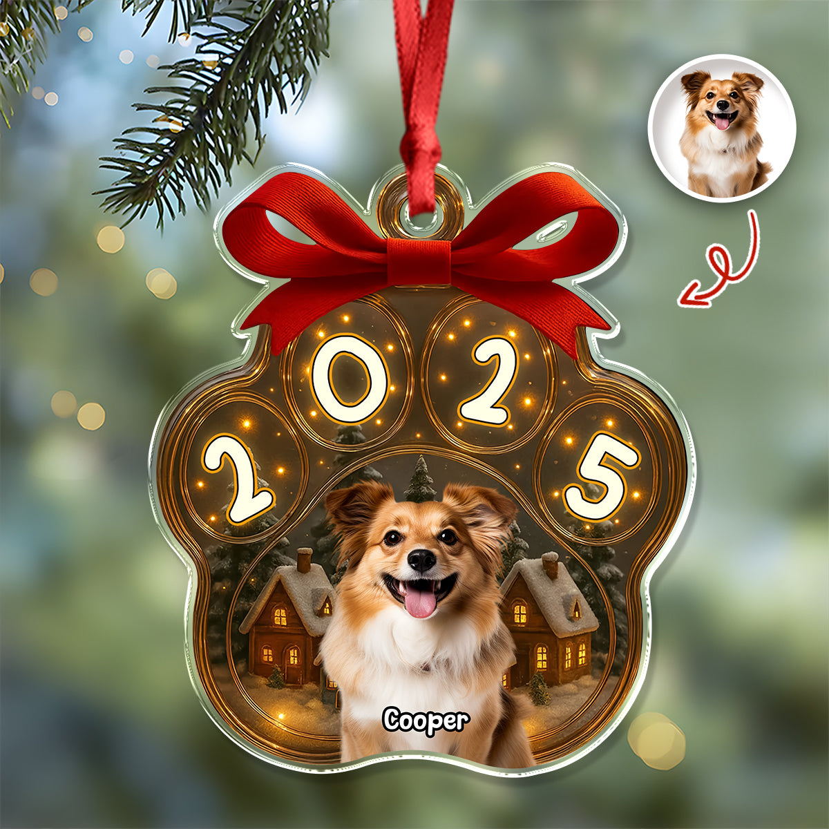 Custom Cute Dog Photo Personalized Dog Paw Christmas Acrylic Ornament CH07 896776