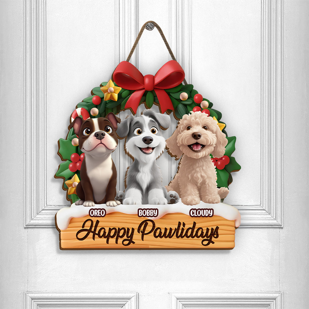 Personalized Happy Pawlidays Christmas Door Sign Gift For Dog Lover LM32 897249