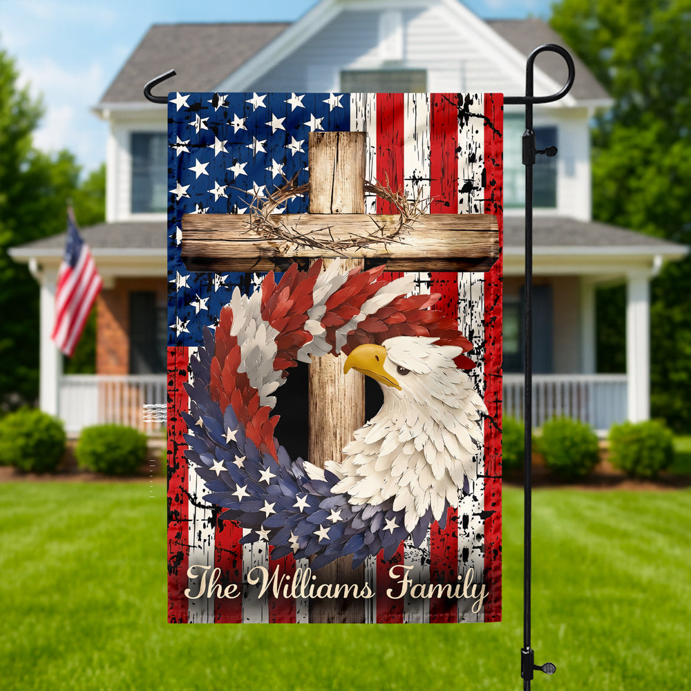 Personalized Patriotic Stars And Stripes Eagle Wreath Garden Flag HO82 901246