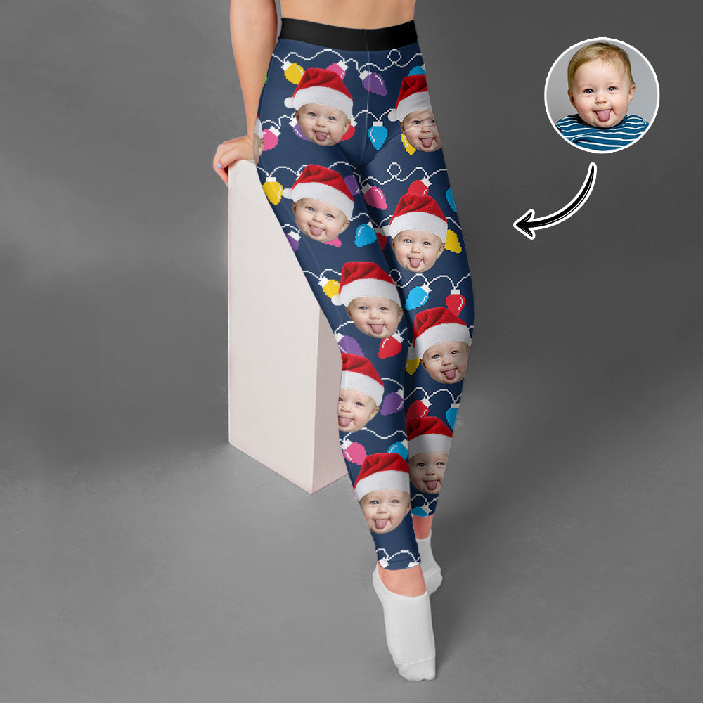 Custom Human Face Photo With Colorful Christmas Lights Legging HO82 900480