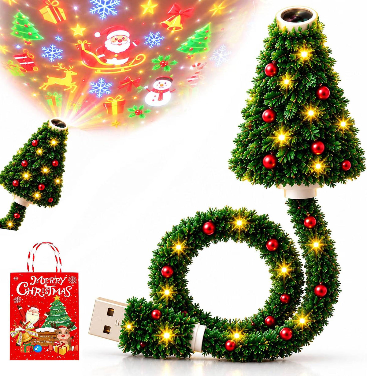 Plug and Play Hd USB Christmas Tree Projector with 6 Festive Scenes HO82 903762