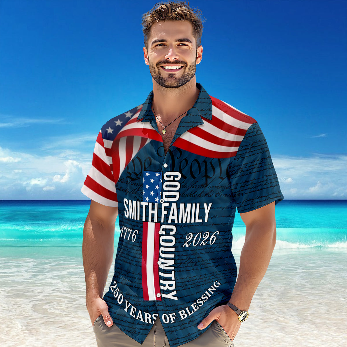 Custom Family Name Patriotic American Flag, 250 Years of Blessing God Hawaii Shirt TH10 898673