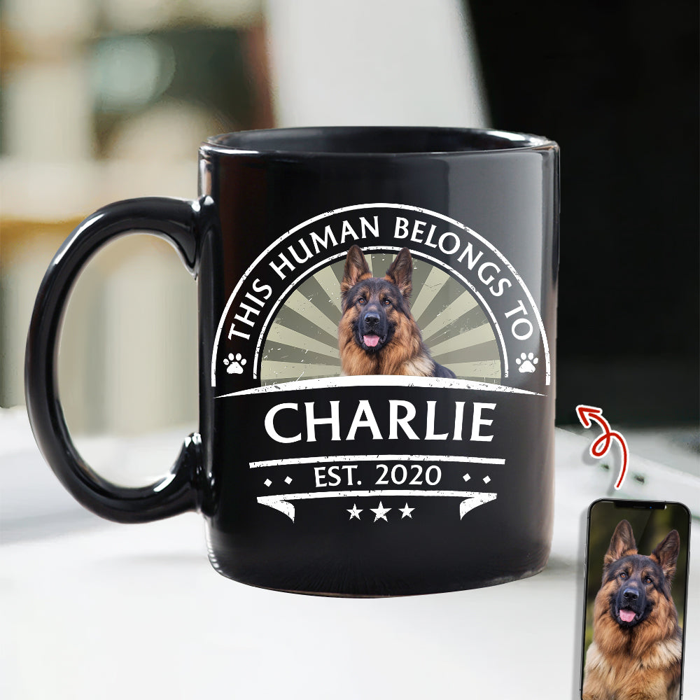 Custom Dog Photo This Human Belong To Black Mug Gift For Dog Lovers LM32 895101