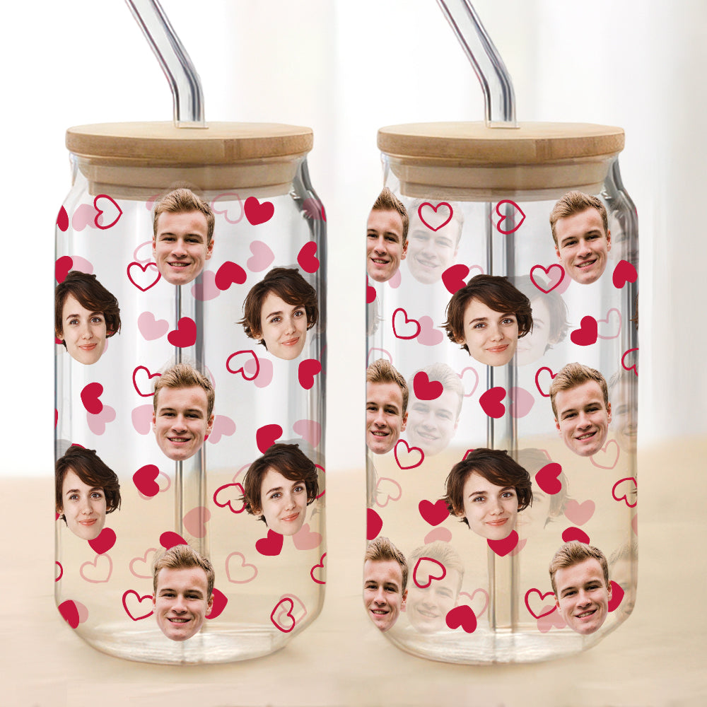 Custom Boyfriend Girlfriend Photo With Heart Glass Can With Lid Valentine's Day TH10 896963