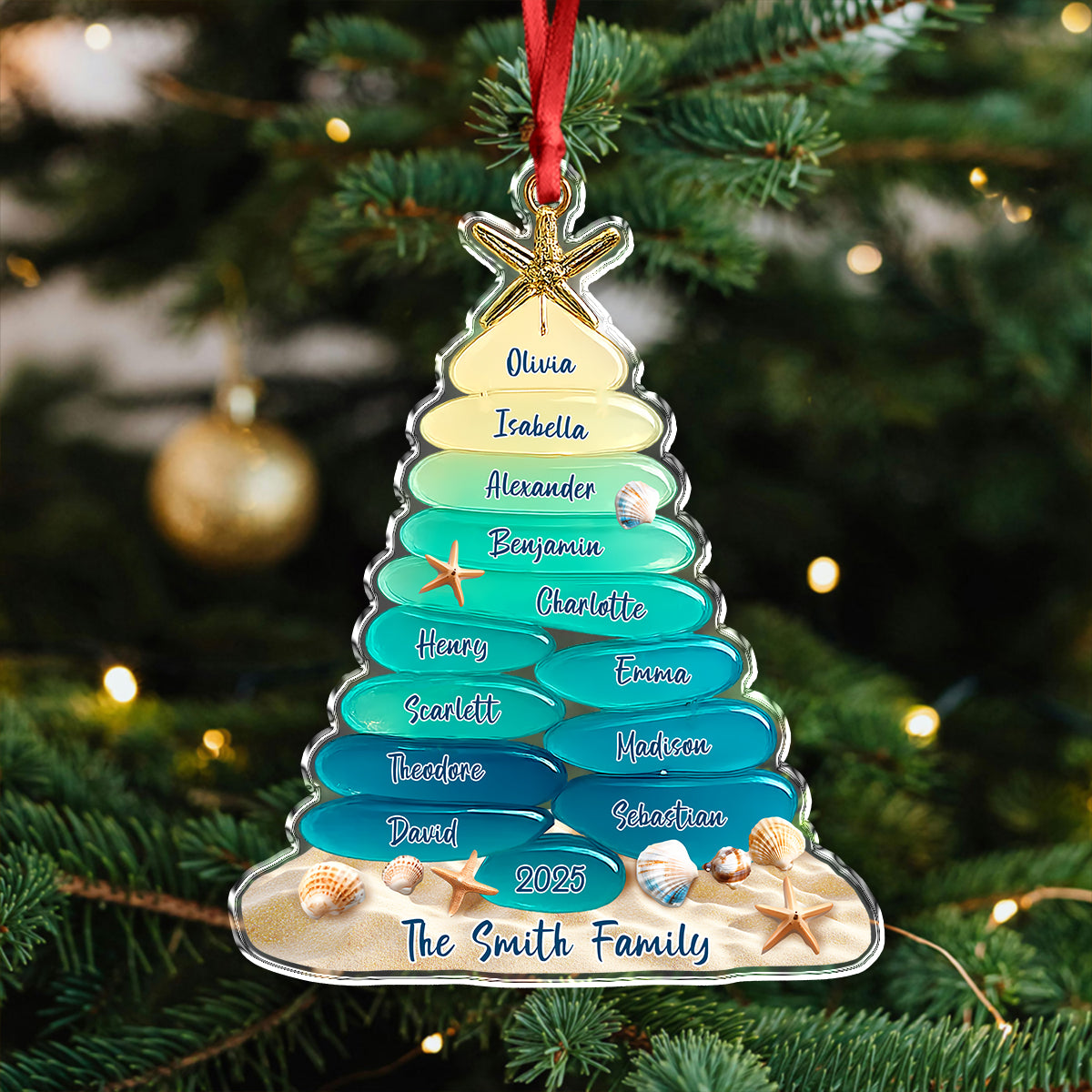 Custom family Name Sea Glass Family Tree 2D Flat Acrylic Ornament CH07 899860